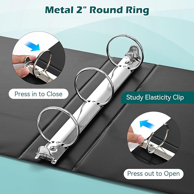 3 Ring Binder 2 Inch 6 Pack,2" Clear View with Round Rings, PVC-Free,Holds for 450 Sheets 8.5X 11 US Letter Size Paper, Durable Black Binders Perfect for Office,School and Home-DeskLoop Office