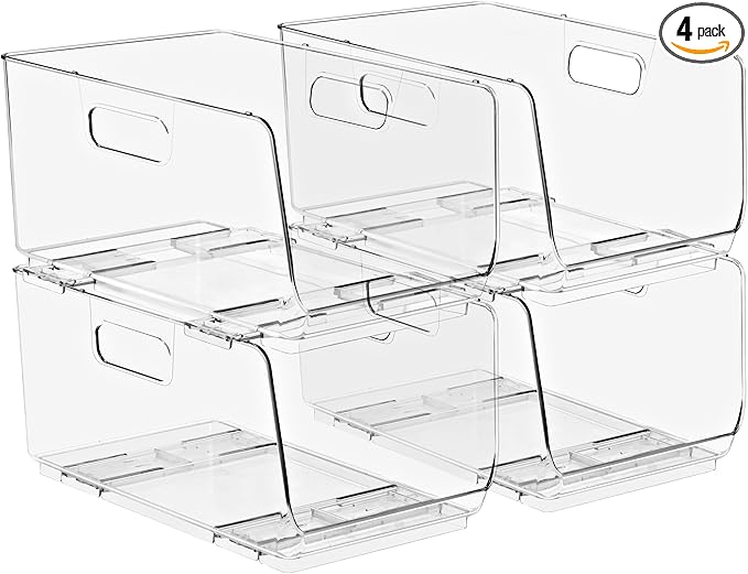 Sorbus Stackable Storage Bins Open Front - Clear Stackable Storage Bins - Pantry Bins for Storage and Organization - Acrylic Stackable Bins for Kitchen - Clear Pantry Organizer Bins (Medium 4 Pack)-DeskLoop Office