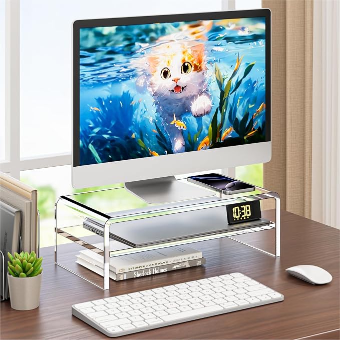 Egchi Clear Acrylic Monitor Stand Riser 2 Tier, 5.12 Inches High Clear Computer - Image 6