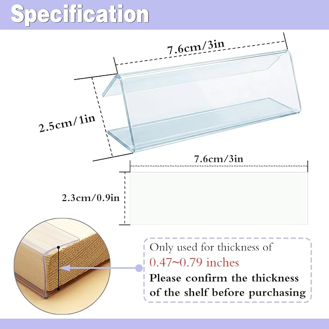 Shelf Label Holder, ELEMGULY 50 Pack Wood Shelf Label Holders Plastic Shelf - Image 2