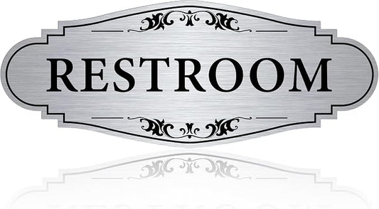 Restroom Sign Sticker for Business & Home, Self-Adhesive Brushed Silver Elegant by LUHIMO