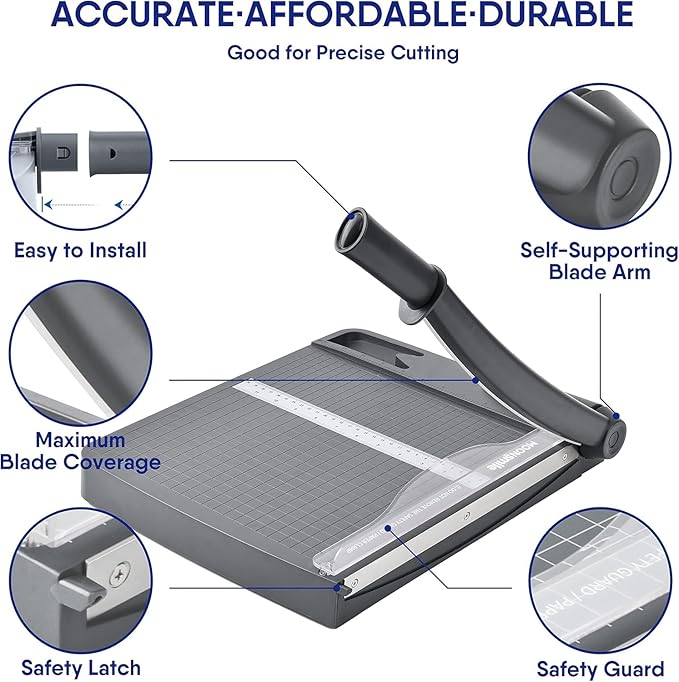Paper Trimmer, Paper Cutter 12" Cutting Length Heavy Duty Paper Cutter with Storage Drawer, Safety Protection and Blade Lock, 12 Sheets Capacity, Cardstock/Cardboard/Laminate-DeskLoop Office