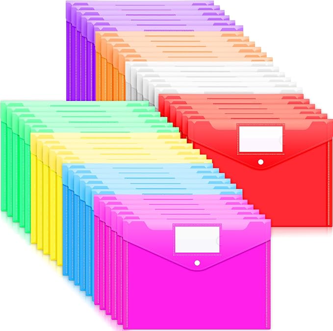 Sooez 48 Pack Folders Plastic Envelopes, Letter A4 Size Poly File Envelopes by Sooez