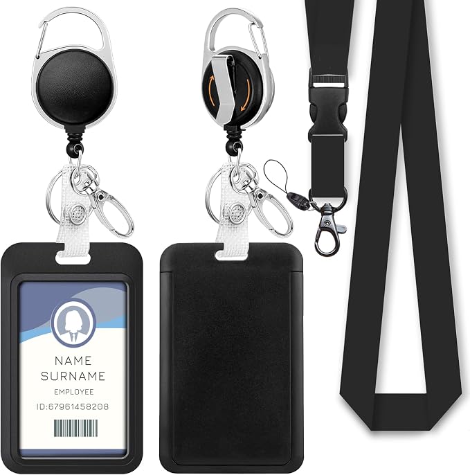 Black Lanyards for ID Badges, Work Badge Holder Retractable Reel Clip, Lanyard by IMMATURUS