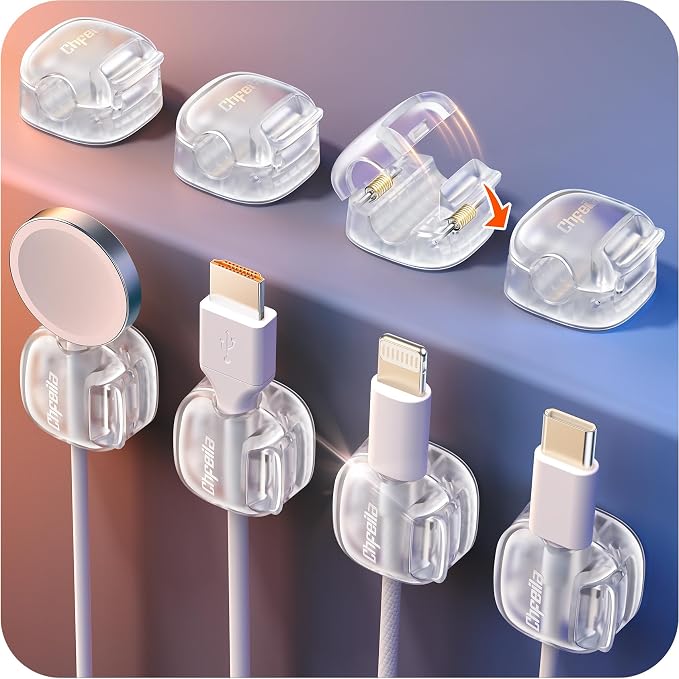 Cable Clips, 8 Pack Cord Holder Cord Organizer Spring Cord Clips Phone Charger by Chfeila