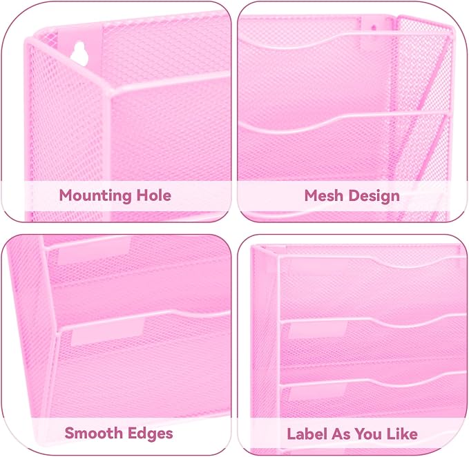 5 Pockets Mesh Wall File Holder Organizer Office Hanging File Folder Magazine - Image 3