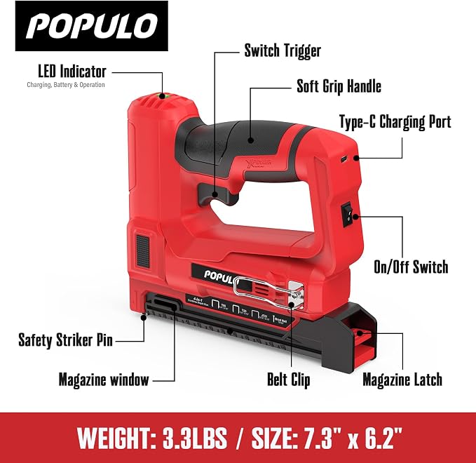 POPULO Electric Staple Gun 4 in 1 Cordless Stapler, 4V Rechargeable Band Nailer - Image 8
