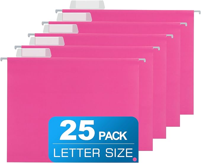 25 Packs Hanging File Folders Pink, Letter Size 8.5x11, Hanging File Folders by Unknown