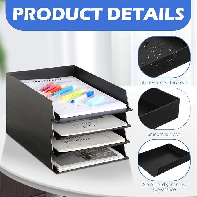 Wenqik 8 Pcs Stackable Paper Trays Rectangular Plastic Desk Holder Desktop - Image 3
