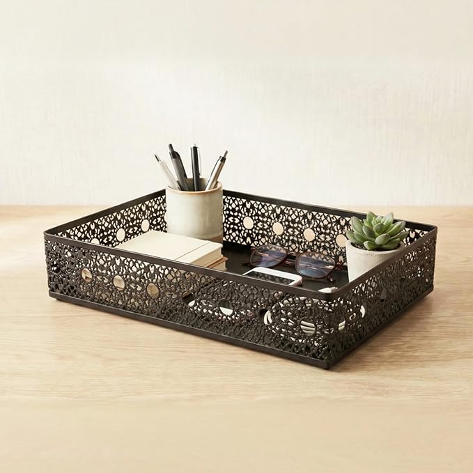 Desk Drawer Organizer, A4 Large Metal Mesh Desk Organizer Tray, Carved Hollow - Image 6
