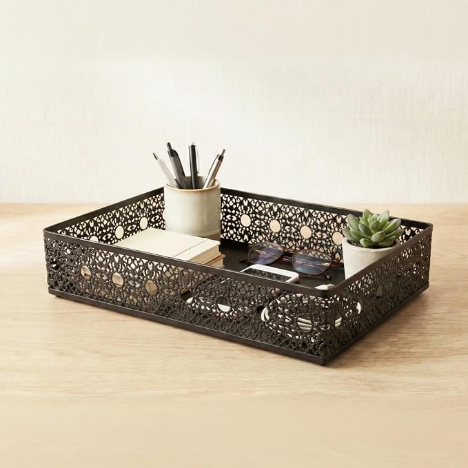 Desk Drawer Organizer, A4 Large Metal Mesh Desk Organizer Tray, Carved Hollow - Image 5