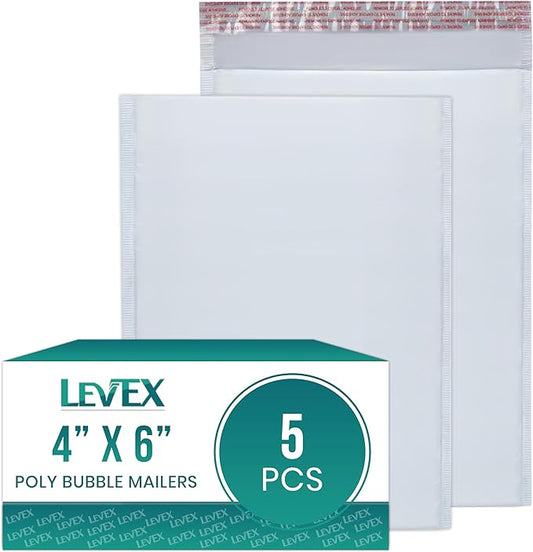 Levex - #0000 4" x 6" [5 Pack] Poly Bubble Mailers, Padded Envelope Mailers, Packing Envelope & Mailing Bags for Shipping-DeskLoop Office