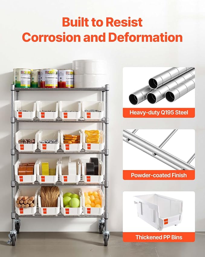 VEVOR 5-Tier Rolling Bin Storage Rack, 16 Organizer Bins, Bin Rack Storage - Image 8