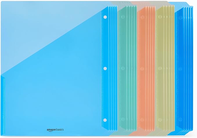 Amazon Basics Binder Organizer, Plastic Document Folders, File Jacket, 3-Hole by AmazonBasics