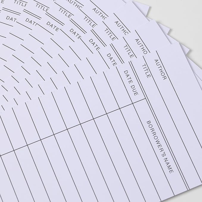 Library Cards, Checkout Catalog Book Card, Library Checkout Index Card, Due Date Notecard for Record Keeping (3x5 in,200 Count)