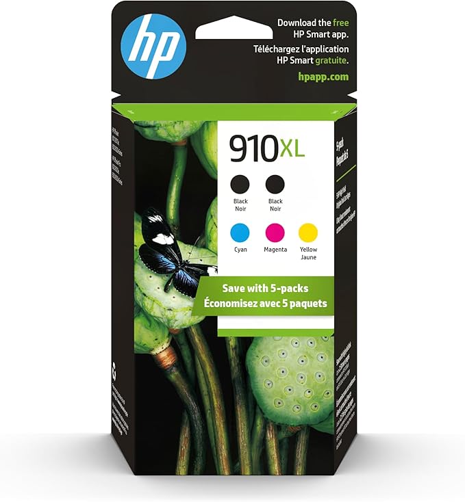 HP Original 910XL Black, Cyan, Magenta, Yellow High-Yield Ink Cartridges (5-Pack) | Works OfficeJet 8010, 8020 Series OfficeJet Pro 8020, 8030 Series | Eligible for Instant Ink | 6ZA58AN-DeskLoop Office