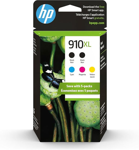 HP Original 910XL Black, Cyan, Magenta, Yellow High-Yield Ink Cartridges (5-Pack) | Works OfficeJet 8010, 8020 Series OfficeJet Pro 8020, 8030 Series | Eligible for Instant Ink | 6ZA58AN-DeskLoop Office