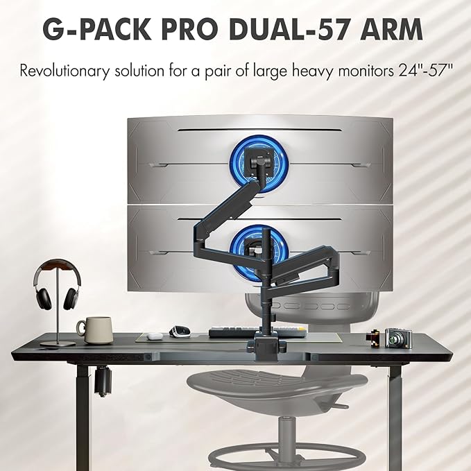 Dual Monitor Arm for 17-57 Inch Ultrawide Screens – Heavy Duty Monitor Arm Desk Mount – VESA Mount with Clamp and Grommet Base – Holds Up to 59.4 lbs. Each-DeskLoop Office