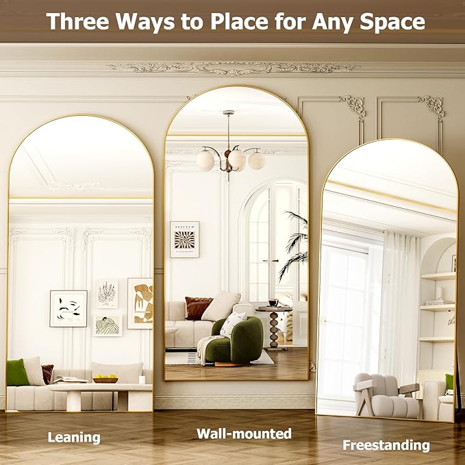GLSLAND-38x77 inch Arched Full Length Mirror - Floor Mirrors Aluminum Alloy Frame Full Body Dressing Mirror for Bedroom Living Room,Gold-DeskLoop Office