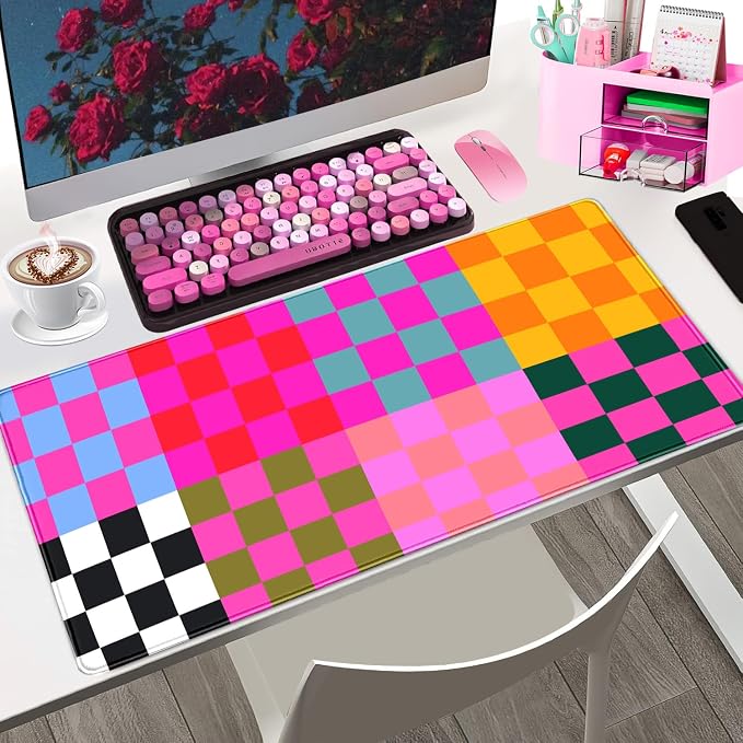 Checkered Desk Mat Pink Desk Matt - Image 4