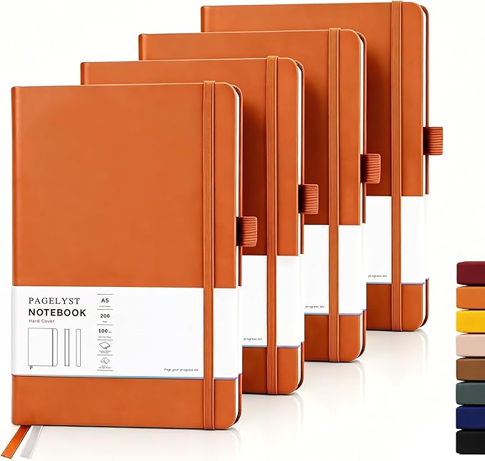 PAGELYST Graph Grid Paper Notebook, 200 Pages, 4 Pack Leather Hardcover Notebook by Unknown