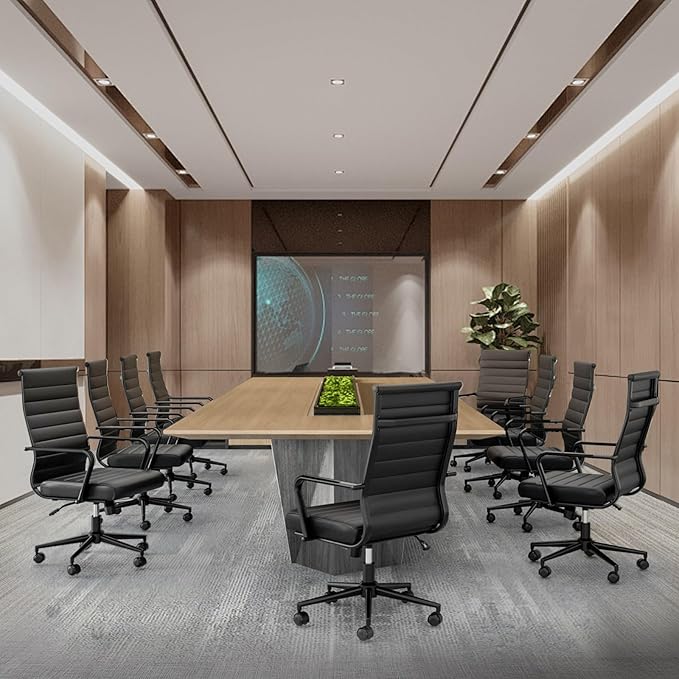 Okeysen Office Desk Chair Conference Room Chairs Modern Ergonomic Executive Swivel Chair Adjustable Height PU Leather Home Desk Chairs with Armrests Comfy Computer Task Chairs with Wheels (Black)-DeskLoop Office