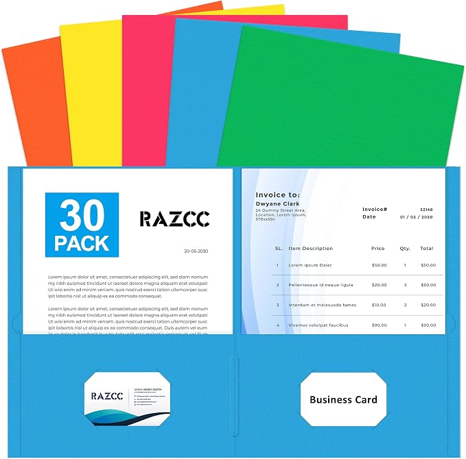 Two Pocket Folders, RAZCC 30 Pack File Folders by RAZCC