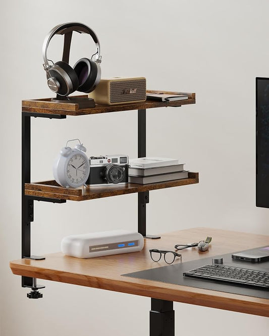 ART-GIFTREE Clamp On Desk Shelf 2-Tier, 16.5 in Wood Shelving Unit by ART-GIFTREE
