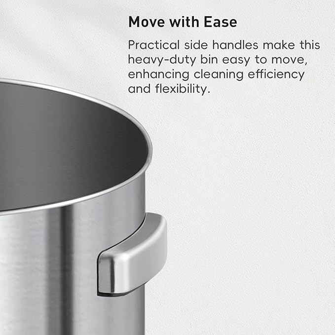 EKO 16-Gallon Round Stainless Steel Open Top Trash Can, Large Commercial Waste Bin with Detachable Lid and Carrying Handle, Brushed Metal Garbage Bin for Home, Office, Restaurant, Restroom-DeskLoop Office