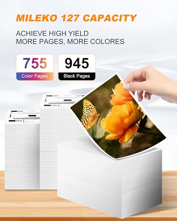 MILEKO 127XL Ink Cartridge Remanufactured Replacement for Epson 127 XL Ink Cartridges T127 Ink for Workforce 60 545 845 645WF-3540 WF-3530 WF-3520 WF-7010 WF-7510 Stylus NX530 NX625 Printer (5 Pack)-DeskLoop Office