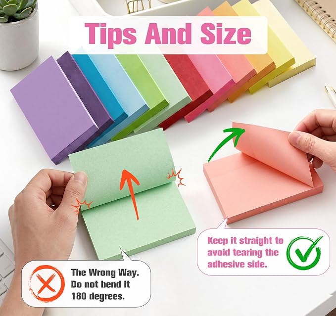 Agoer Large Sticky Notes, 1200 Sheets Memo Pads, 3 x 5 in Bright Colored Note - Image 4