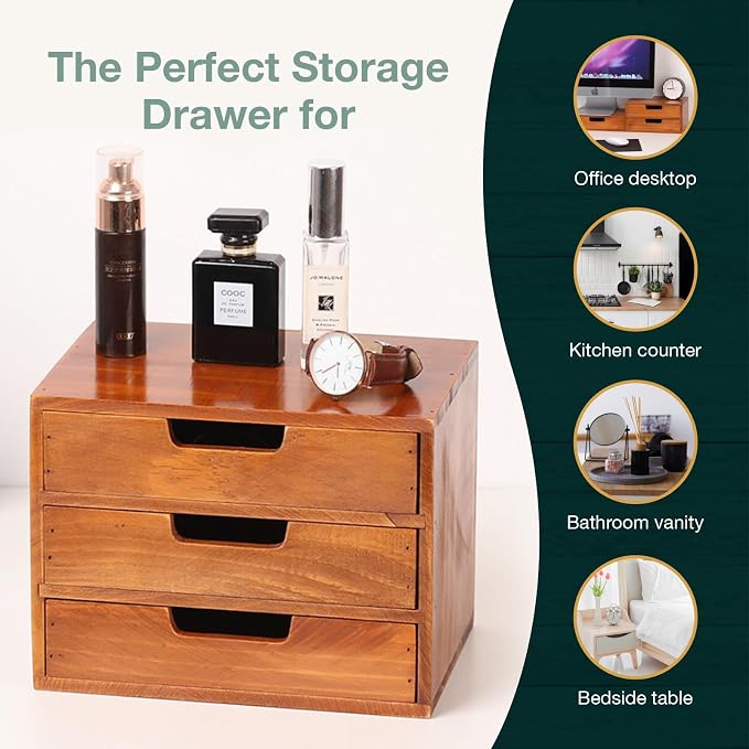 Triple Drawer Desktop Storage Organizer in Modern Wood Design 3-Drawer - Image 6