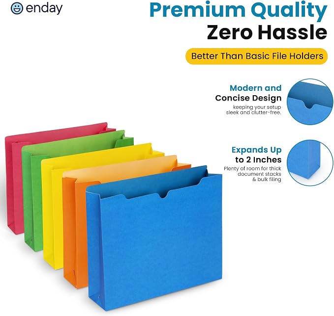 Enday 2 Inch File Jackets- Assorted Colors Expandable File Folders - Image 5