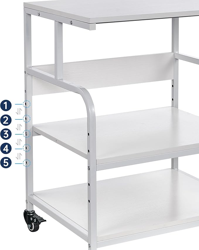 White Printer Stand, 23.6 x18.9 x 30 Inches Big Size Printer Table with Adjustable Shelf, 3 Tier Rolling Printer Cart with Wheels for Home Office Storage and Organization-DeskLoop Office