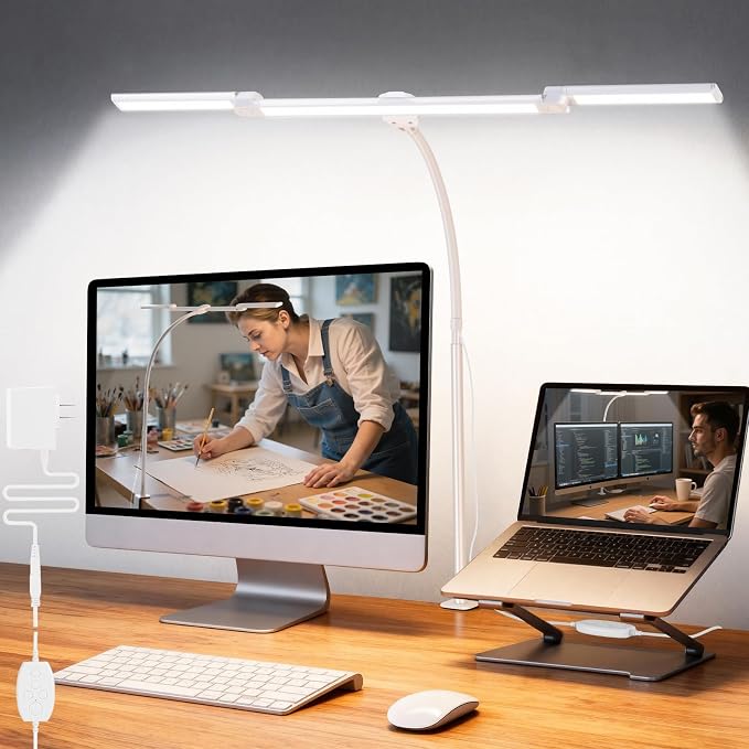 LED Desk Lamp for Office Home, 3 Light Bar Adjustable Desk Light by Uchoiceme