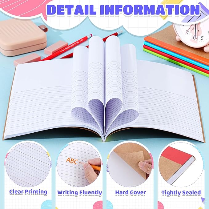 Henoyso 40 Pcs 120 Pages Primary Composition Notebooks K-2, Primary Journal Grades K-2, Writing Journal Practice Notebook for Kids in Preschool, Kindergarten, Back to School Supplies (Rainbow)-DeskLoop Office
