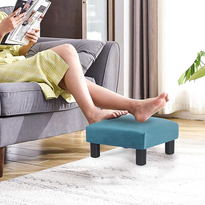 Joveco 15.7'' Small Footstool Ottoman Upholstered Soft Footrest with Non-Skid Plastic Legs, Foot Rest for Desk Couch Living Room Bedroom Office (Blue)-DeskLoop Office