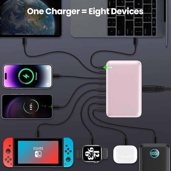 USB C Charger 200W USB C Charger Block,Upgraded GaN III 8-Port Fast Charging Station Hub,PD 65W Laptop Charging Adapter Compatible with MacBook Pro/Air,DELL,Steam Deck,iPhone 16/15/14,Galaxy S23/22-DeskLoop Office