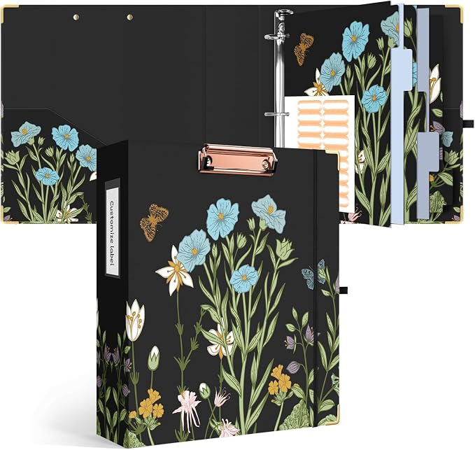 Ospelelf Binder 3 Ring 2 Inch, Floral Round Ring Clipboard Binder by OspelelfOfficeSupplies