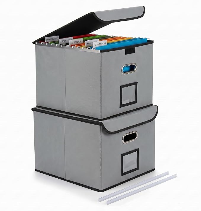 CADONO File Organizer Box with Lid, Large Hanging File Folder Organizer with by CADONO