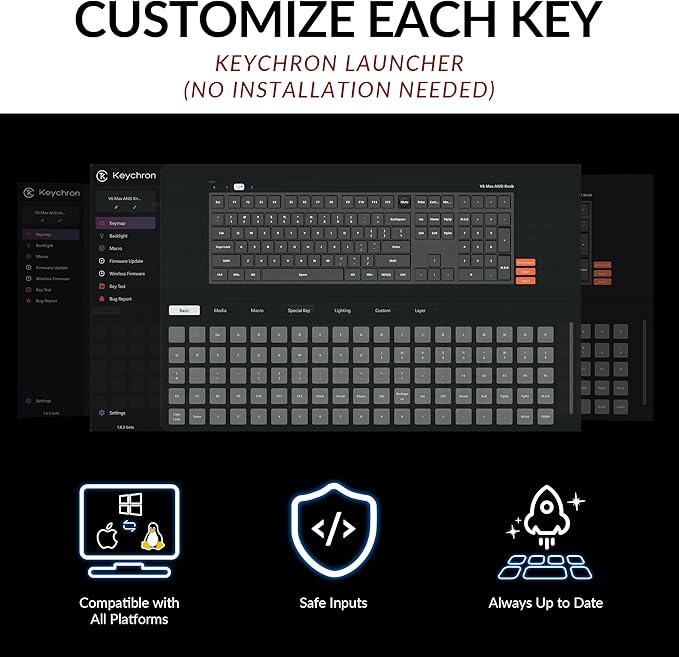 Keychron V6 Max Wireless Custom Mechanical Keyboard, 2.4 GHz Bluetooth 5.1 QMK Full-Size Layout RGB with Hot-swappable Silent Red Switch Compatible with Mac Windows Linux-DeskLoop Office