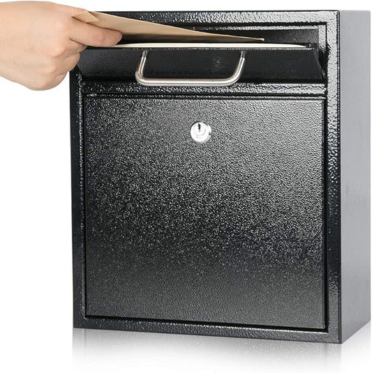 KYODOLED Steel Key Lock Mail Boxes for Outside, Locking Wall Mount Mailbox, Security Key Drop Box,12H x 10.51L x 4.68W Inches, Black Large-DeskLoop Office