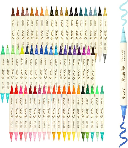 Grabie 120 Colors Dual Tone Brush Tip Acrylic Markers, Dual-Color Paint Markers with 60 Brush Tips, Double Tipped Acrylic Paint Pens for Fabric, Canvas,DIY, Canvas Art Supplies-DeskLoop Office