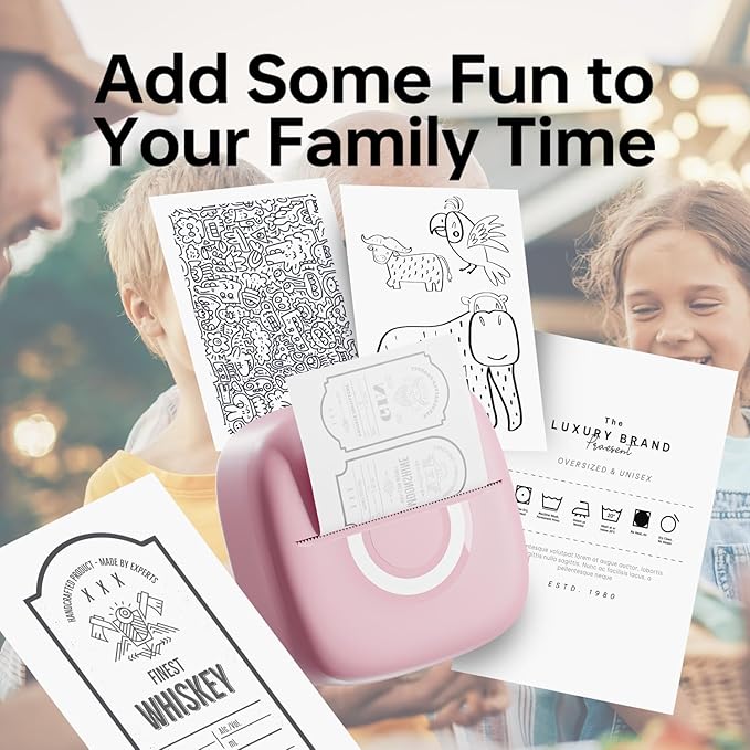 Mini Printer Sticker Thermal Printer with 3 Rolls Paper, Bluetooth Portable Phone Print Pods,Study Sticker Maker for Pictures, Photos, Journals, DIY, Compatible with Phone & Tablet-DeskLoop Office