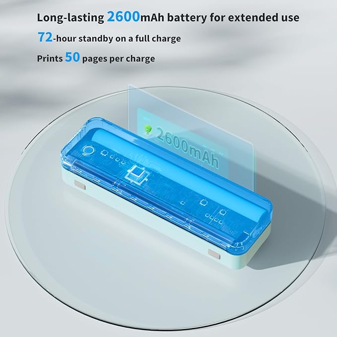 JADENS Portable Printers Wireless for Travel, Thermal Inkless Printer, Support 8.5" X 11" Thermal Paper(Green)-DeskLoop Office