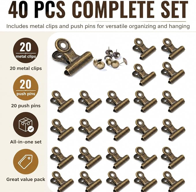 20 Pack Metal Clips with Push Pins Bulldog Clips - Image 4