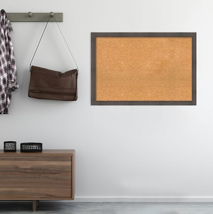 Amanti Art Natural Cork Board for Wall, 27x39 Vision Board with Brown Wood Frame, Large Corkboard Office Decor for Home Organization, Rustic Farmhouse Corkboard Pinboard to display items for home-DeskLoop Office