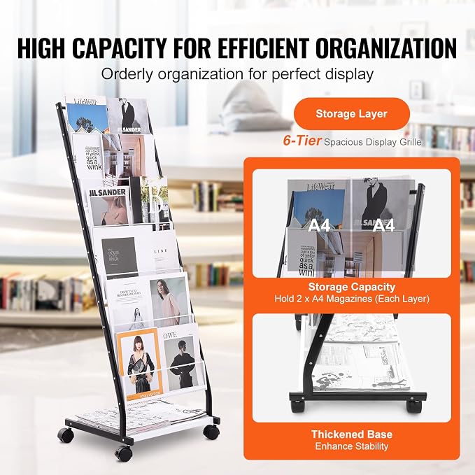 VEVOR Brochure Display Rack, 6-Tier Magazine Literature Display Stand, Floor - Image 3