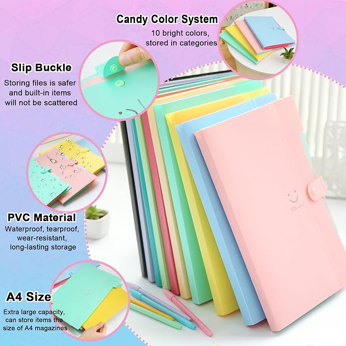 xlehoel 10 PCS Expanding File Folders, A4 Letter Size Accordion Organizer Folder - Image 3
