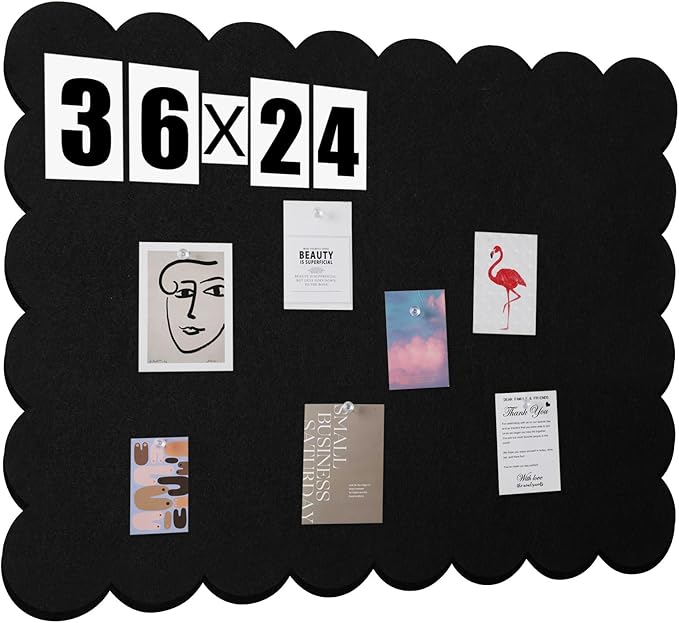 Mooliwe Scalloped Felt Bulletin Board 36 x 24 Inches Foldable Black Pin Cork by Mooliwe